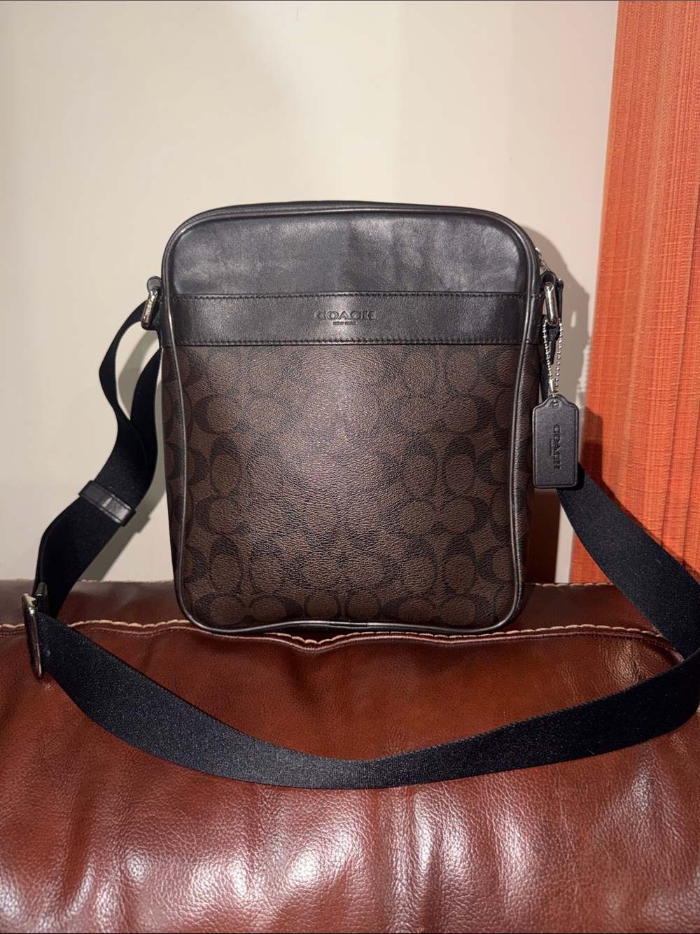 ‼️Coach Charles Brown Coated Canvas Signature Crossbody Bag